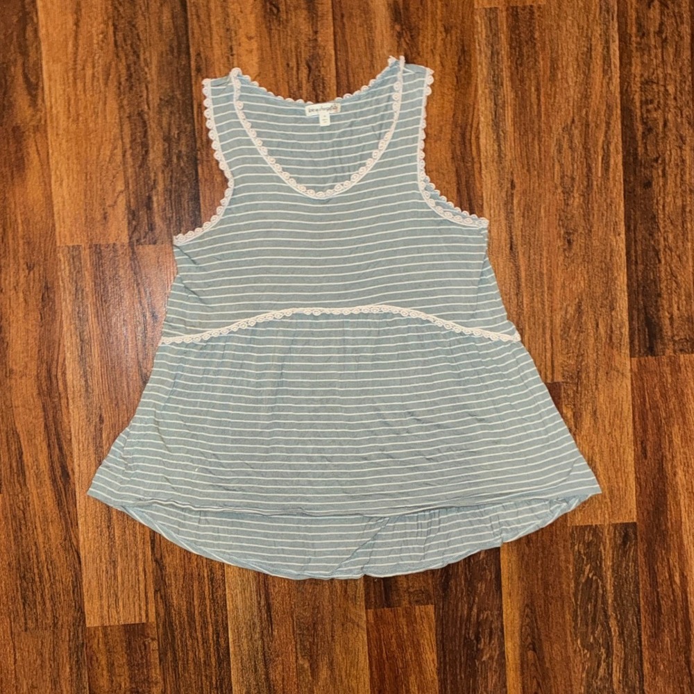 Love On A Hanger Green Striped Lace Trim Babydoll Tank Top Medium Sleeveless